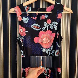 Navy/Pink Floral Open-Back Dress